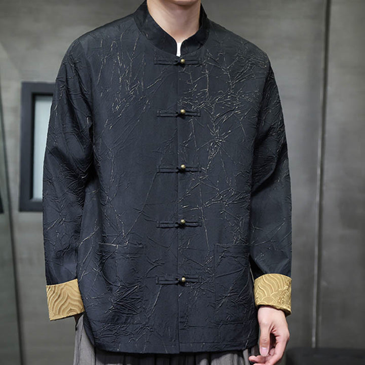 Buddha Stones Tang Suit Casual Frog-button Long Sleeve Nylon Men's Jacket Shirt Clothing