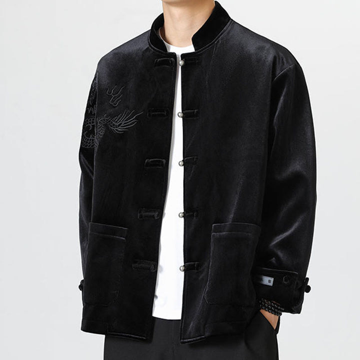 Buddha Stones Embroider Dragon Casual Frog-button Cotton Men's Jacket Shirt Clothing - image 19