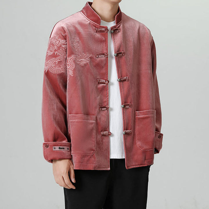 Buddha Stones Embroider Dragon Casual Frog-button Cotton Men's Jacket Shirt Clothing - image 1