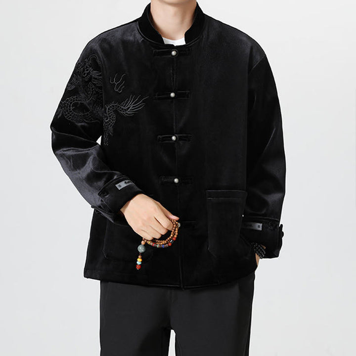 Buddha Stones Embroider Dragon Casual Frog-button Cotton Men's Jacket Shirt Clothing - image 22