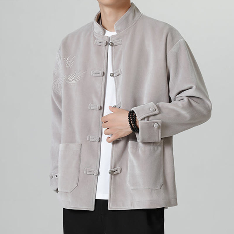 Buddha Stones Embroider Dragon Casual Frog-button Cotton Men's Jacket Shirt Clothing - image 13