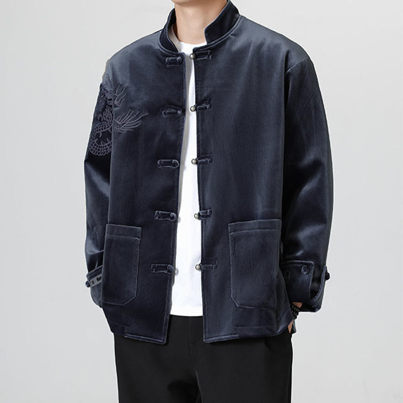 Buddha Stones Embroider Dragon Casual Frog-button Cotton Men's Jacket Shirt Clothing - MidnightBlue - US/UK/AU46，EU56 (5XL) - image 25