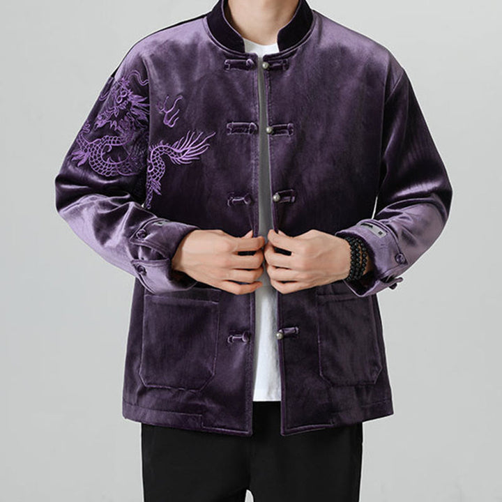Buddha Stones Embroider Dragon Casual Frog-button Cotton Men's Jacket Shirt Clothing - image 33