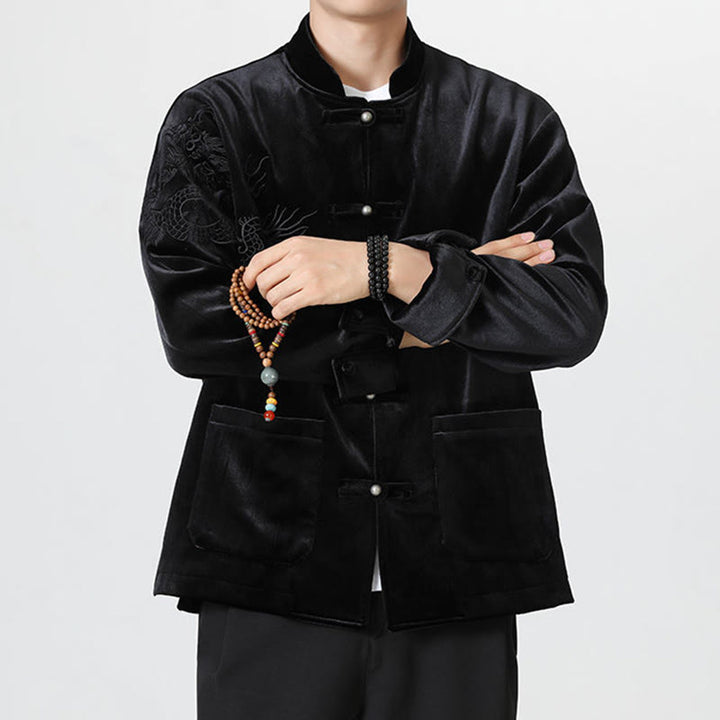 Buddha Stones Embroider Dragon Casual Frog-button Cotton Men's Jacket Shirt Clothing - image 23