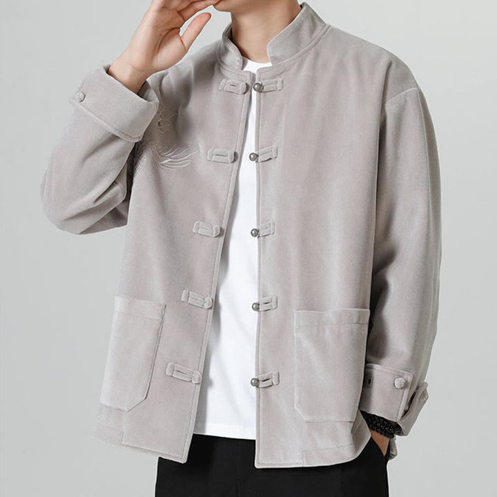 Buddha Stones Embroider Dragon Casual Frog-button Cotton Men's Jacket Shirt Clothing - image 16