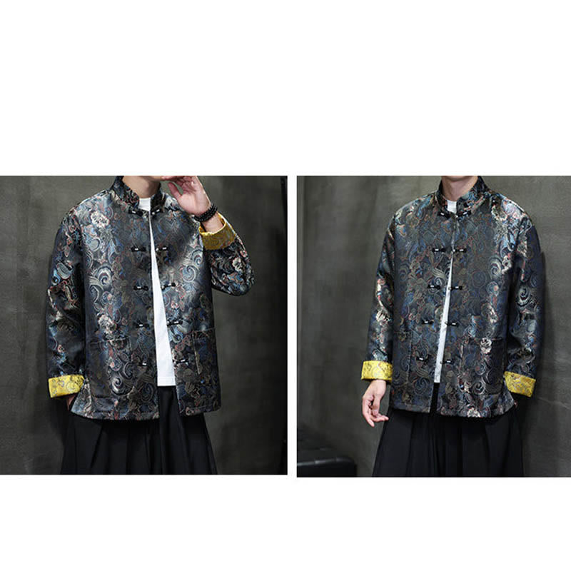 Buddha Stones Frog-Button Chinese Tang Suit Stand Collar Long Shirt Men Jacket Clothing - image 6