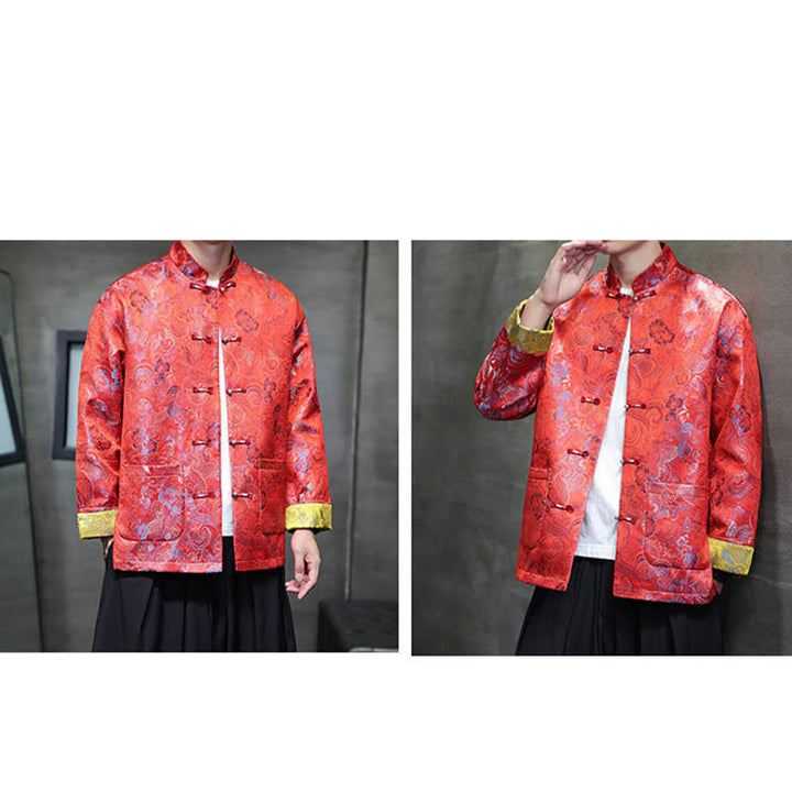 Buddha Stones Frog-Button Chinese Tang Suit Stand Collar Long Shirt Men Jacket Clothing - image 16