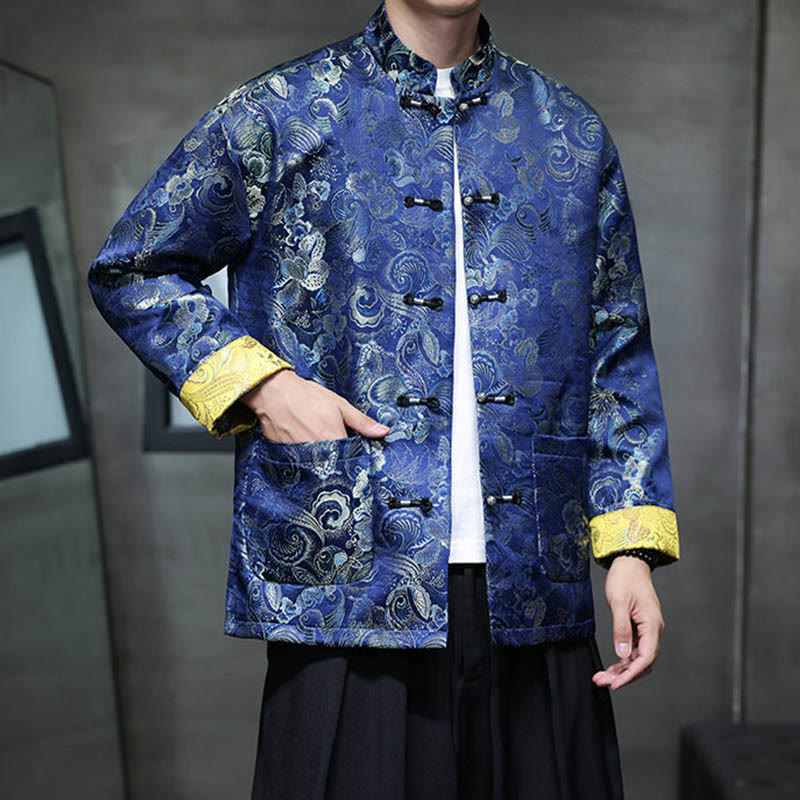 Buddha Stones Frog-Button Chinese Tang Suit Stand Collar Long Shirt Men Jacket Clothing - image 25