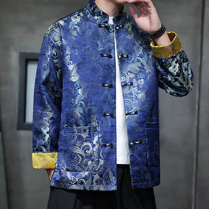 Buddha Stones Frog-Button Chinese Tang Suit Stand Collar Long Shirt Men Jacket Clothing - image 26