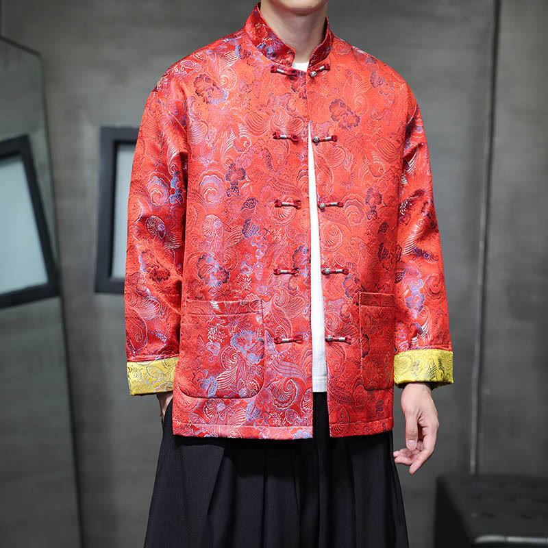 Buddha Stones Frog-Button Chinese Tang Suit Stand Collar Long Shirt Men Jacket Clothing