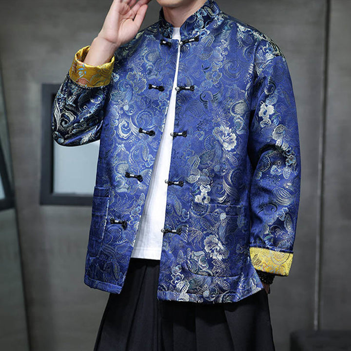 Buddha Stones Frog-Button Chinese Tang Suit Stand Collar Long Shirt Men Jacket Clothing