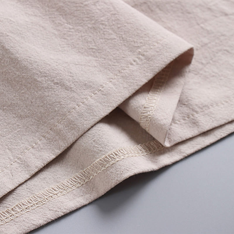 Buddha Stones Loose Men's T-Shirt Solid Color Top Short Sleeve V Collar Breathable Linen Shirt - image 9