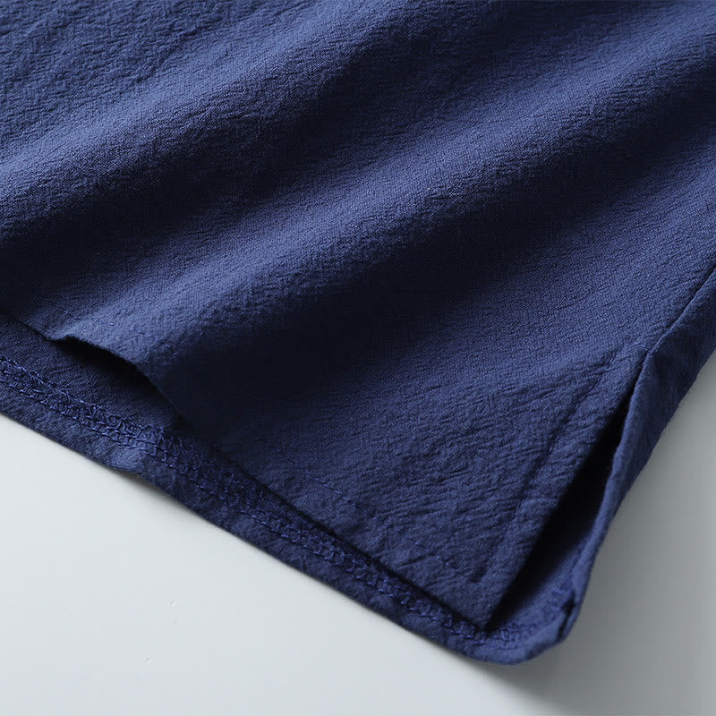 Buddha Stones Loose Men's T-shirt Solid Color Top Short Sleeve Button Notched Neck Soft Shirt - image 7