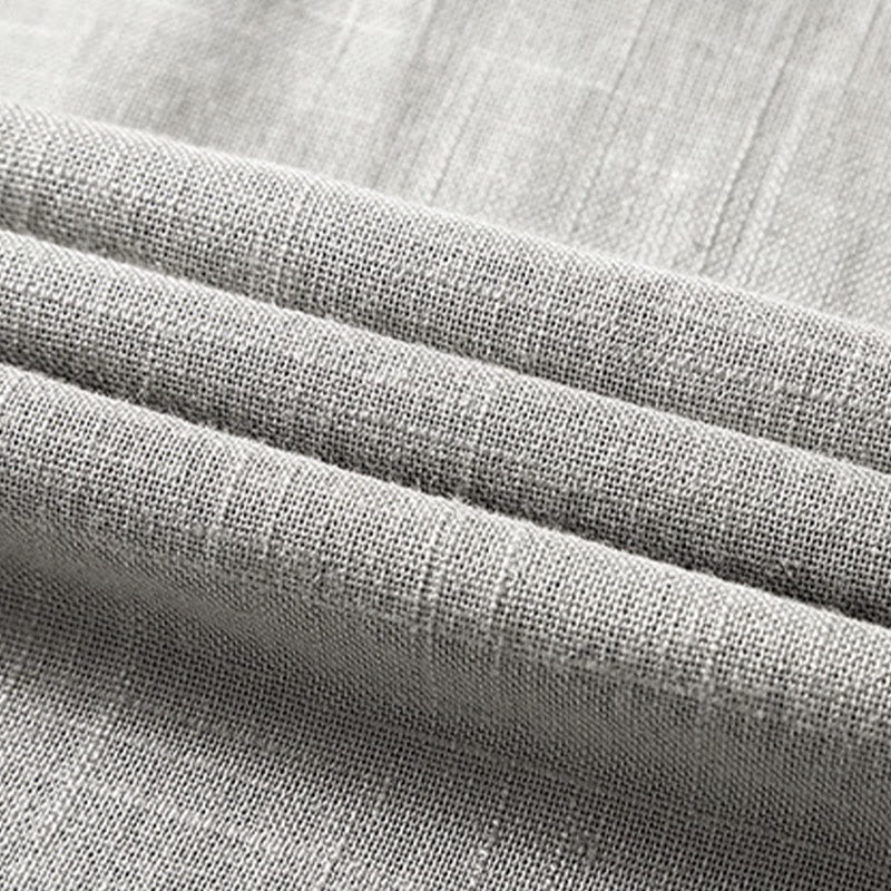 Buddha Stones Loose Men's Shirt Solid Color Notched Neck Top Short Sleeve Comfy Button Breathable Cotton Linen Shirt - image 13