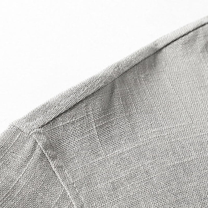 Buddha Stones Loose Men's Shirt Solid Color Notched Neck Top Short Sleeve Comfy Button Breathable Cotton Linen Shirt - image 9