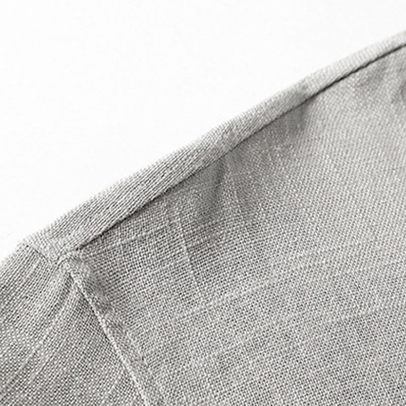 Buddha Stones Loose Men's Shirt Solid Color Notched Neck Top Short Sleeve Comfy Button Breathable Cotton Linen Shirt - image 8