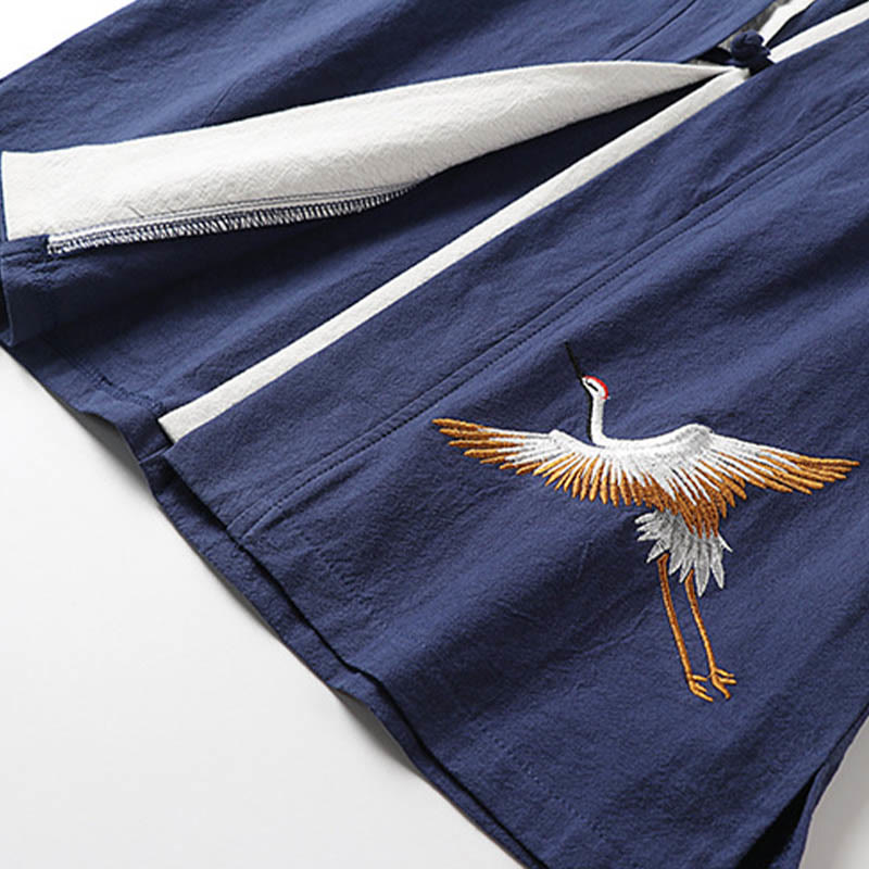 Buddha Stones Fake Two-piece Men's Half Sleeve Cardigan Embroidery Hanfu Comfort Cotton Shirt - image 6