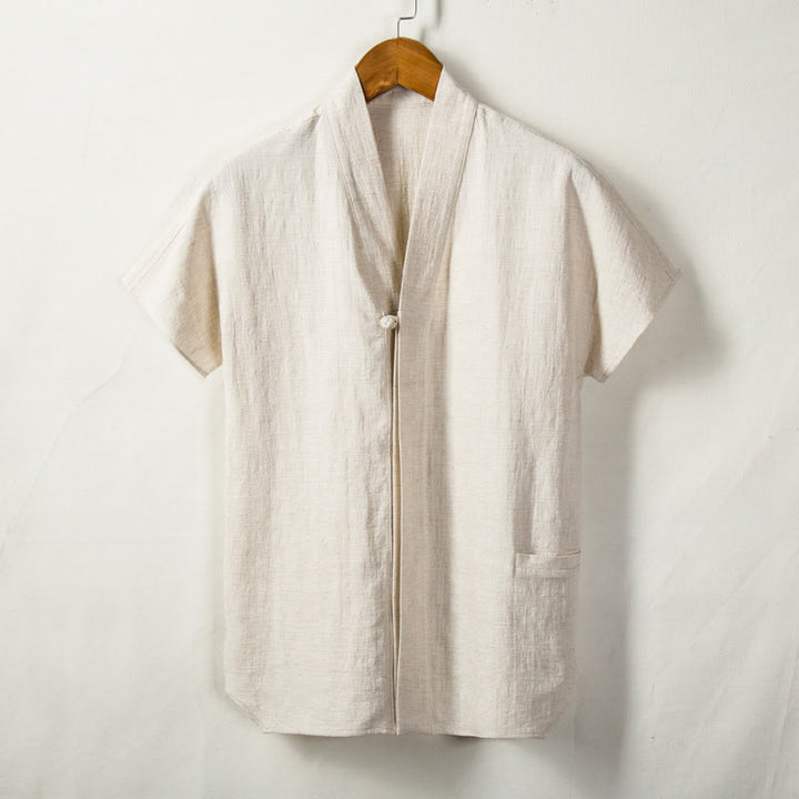 Buddha Stones Men's Short Sleeve Shirt With Pocket V Neck Comfort Cotton Linen Shirt - image 0