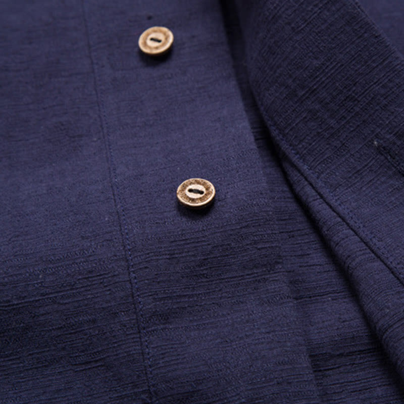 Buddha Stones Men's Short Sleeve Shirt With Pocket V Neck Comfort Cotton Linen Shirt - image 13