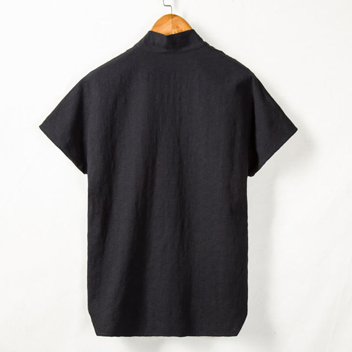 Buddha Stones Men's Short Sleeve Shirt With Pocket Notched Neck Cardigan Comfort Cotton Linen Shirt - image 5