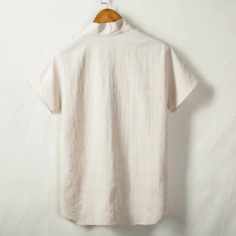 Buddha Stones Men's Short Sleeve Shirt With Pocket V Neck Comfort Cotton Linen Shirt - image 1