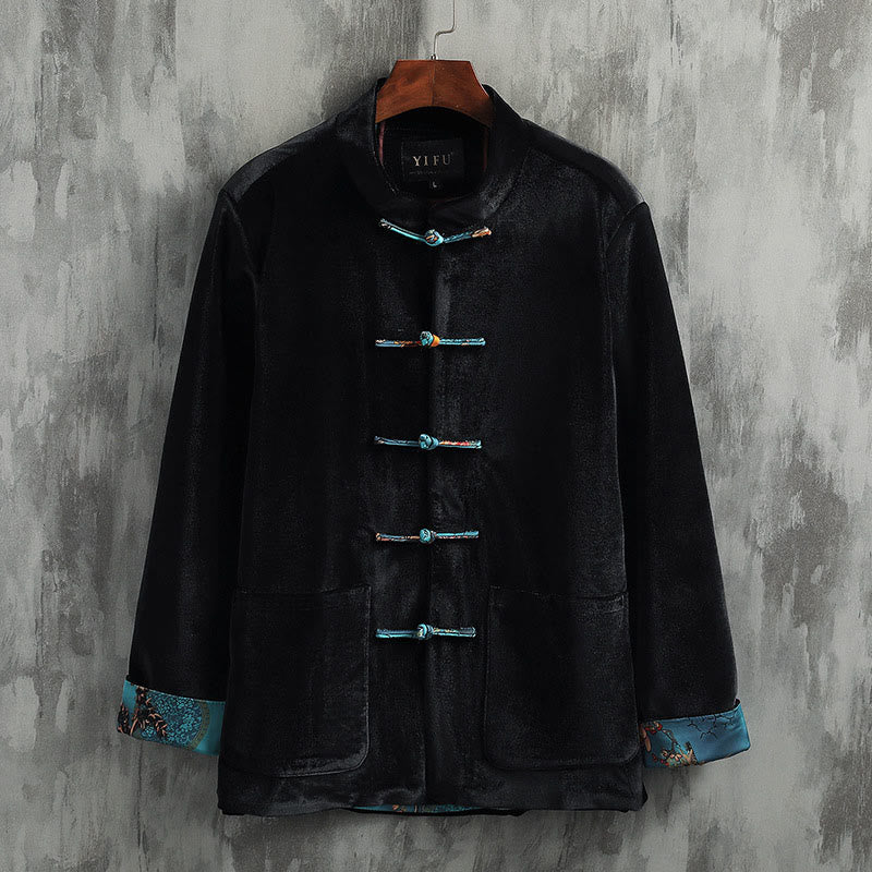 Buddha Stones Tang Suit Frog-button Round Neck Cotton Men's Jacket Shirt Clothing - Blue Button - US/UK/AU42，EU52 (3XL) - image 6