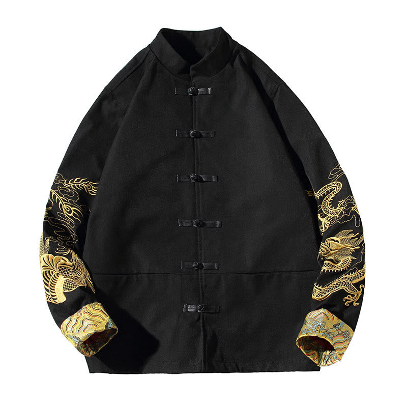Buddha Stones Embroider Dragon Phoenix Casual Frog-button Cotton Men's Jacket Shirt Clothing - image 16