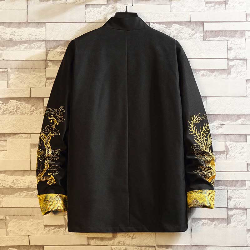 Buddha Stones Embroider Dragon Phoenix Casual Frog-button Cotton Men's Jacket Shirt Clothing