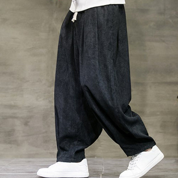 Buddha Stones Casual Plain Cotton Bloomer Men's Pants With Pockets