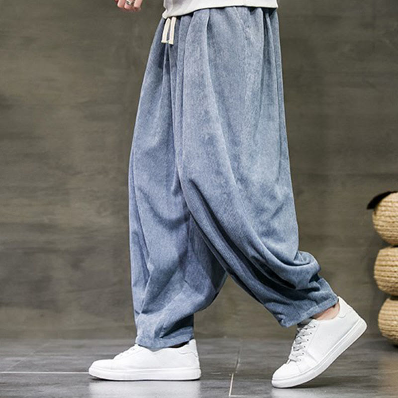 Buddha Stones Casual Plain Cotton Bloomer Men's Pants With Pockets