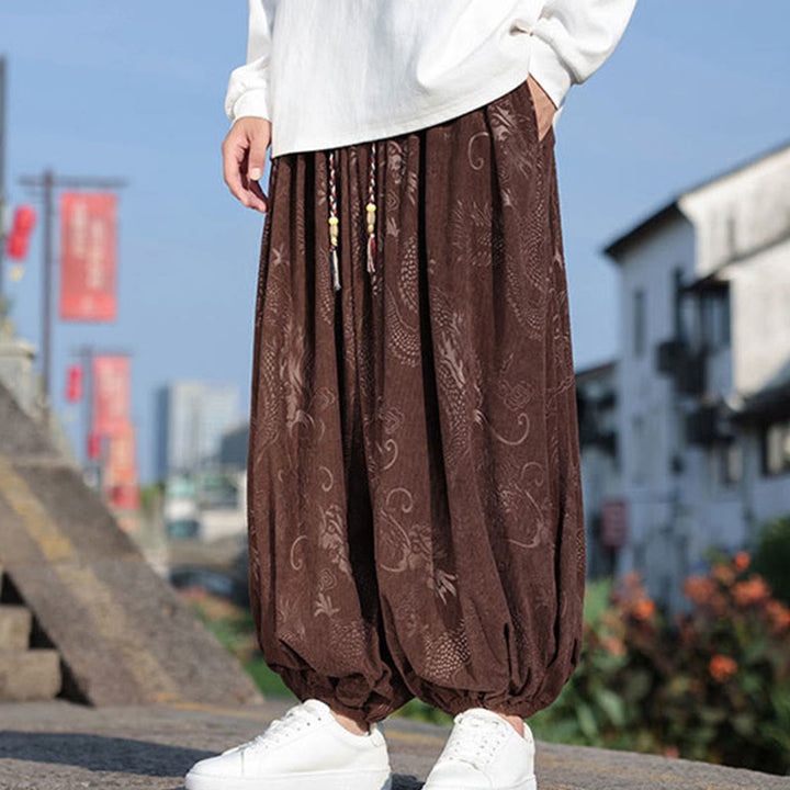 Buddha Stones Dragon Design Casual Plain Cotton Men's Pants With Pockets - image 4
