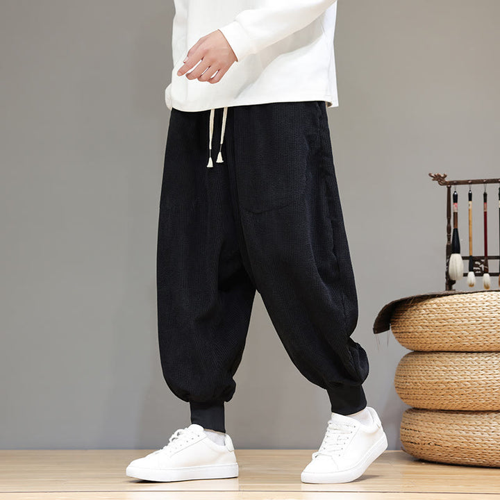 Buddha Stones Casual Plain Cotton Men's Harem Pants With Pockets