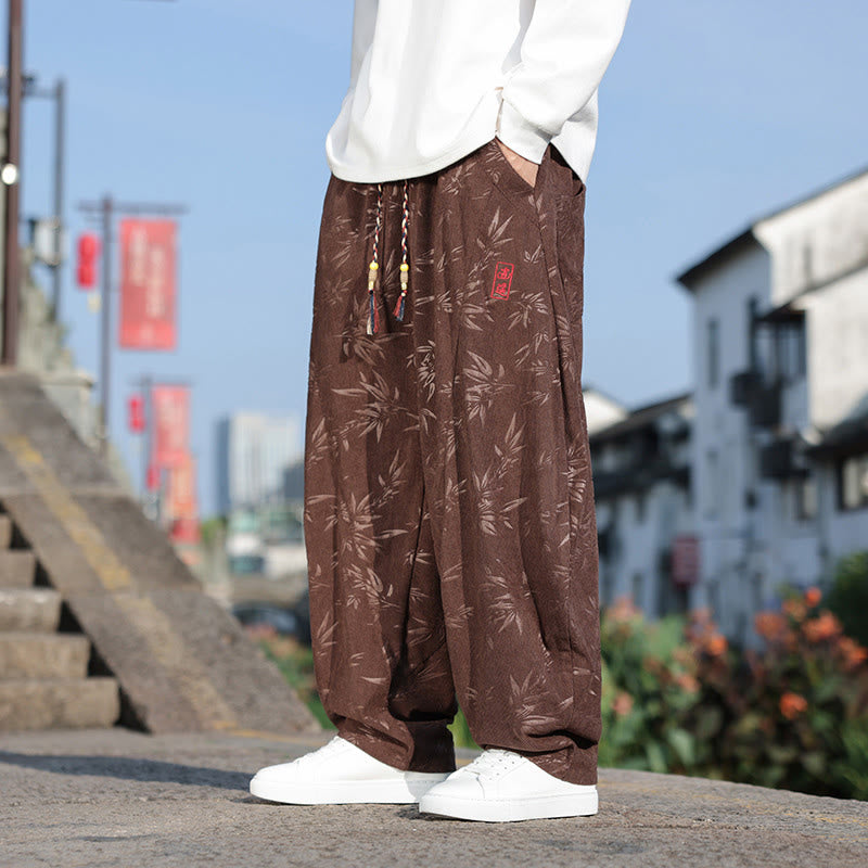 Buddha Stones Embroider Leaves Casual Cotton Men's Pants With Pockets - image 19