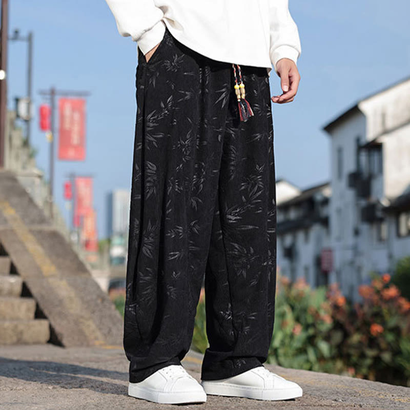 Buddha Stones Embroider Leaves Casual Cotton Men's Pants With Pockets - image 5