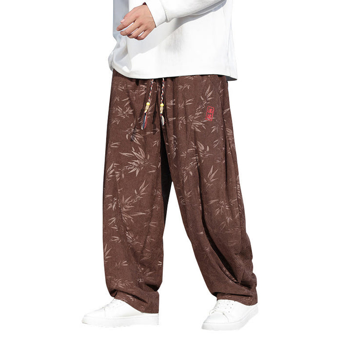 Buddha Stones Embroider Leaves Casual Cotton Men's Pants With Pockets - image 22