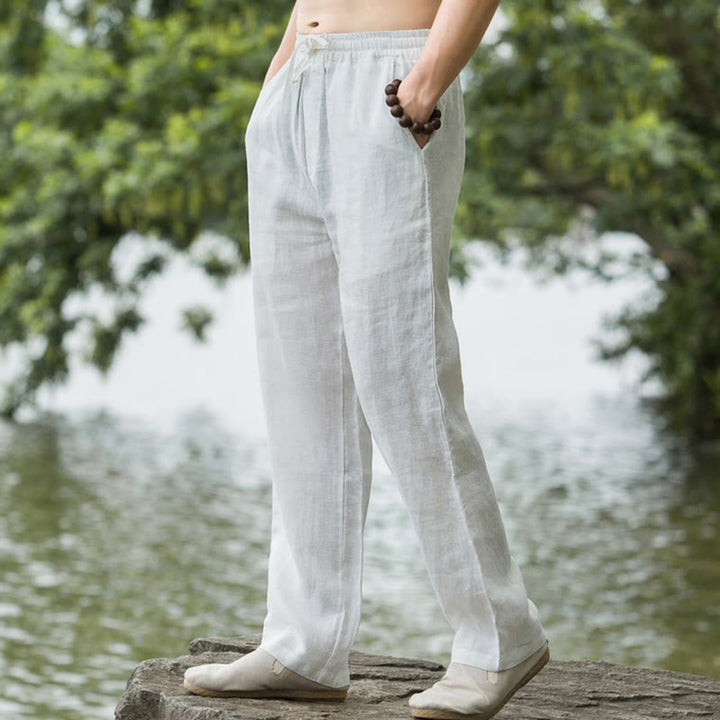 Buddha Stones Solid Color Cotton Linen Men's Wide Leg Pants With Pockets - White - US/UK/AU50，EU60 (5XL) - image 15