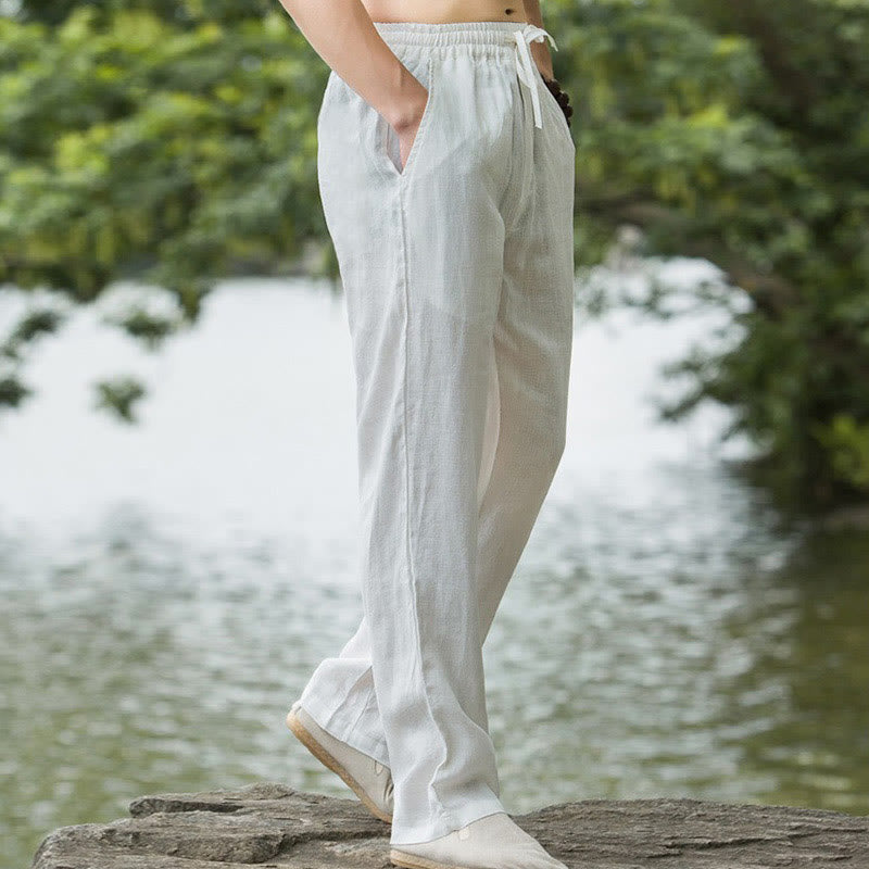 Buddha Stones Solid Color Cotton Linen Men's Wide Leg Pants With Pockets - image 15