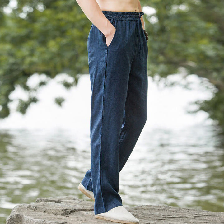 Buddha Stones Solid Color Cotton Linen Men's Wide Leg Pants With Pockets - image 6