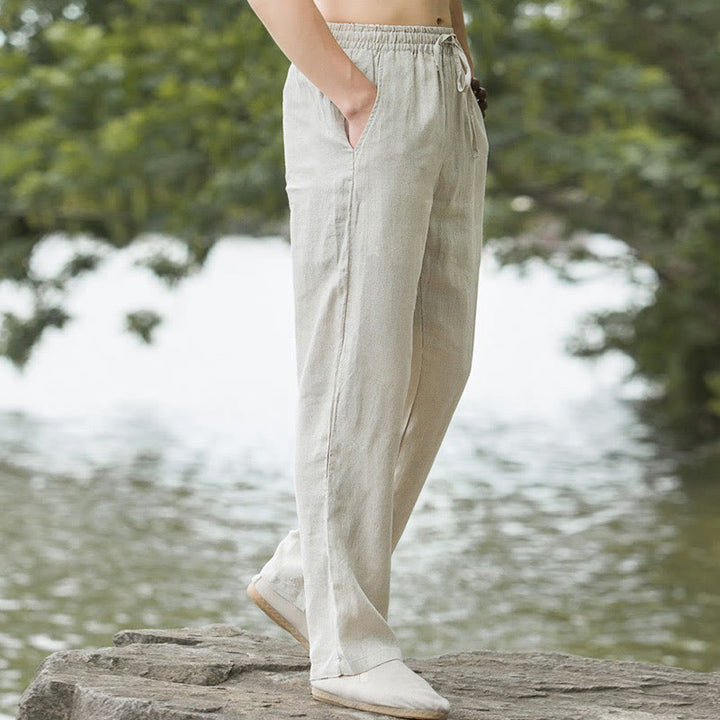 Buddha Stones Solid Color Cotton Linen Men's Wide Leg Pants With Pockets - image 2
