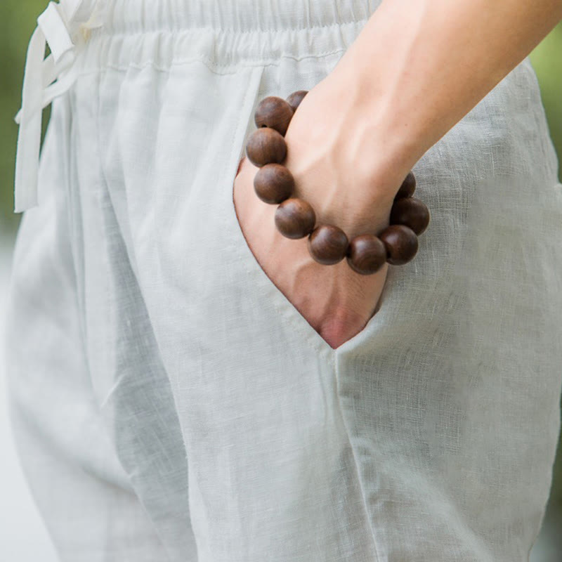 Buddha Stones Solid Color Linen Men's Wide Leg Pants With Pockets