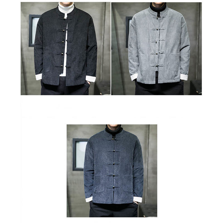 Buddha Stones Solid Color Frog-button Men's Jacket Shirt Clothing - image 15