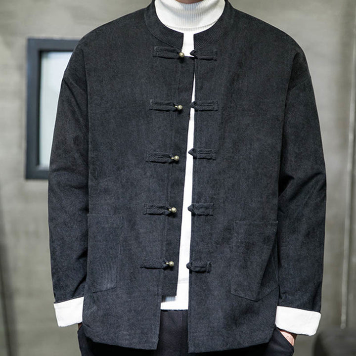 Buddha Stones Solid Color Frog-button Cotton Men's Jacket Shirt Clothing - image 4