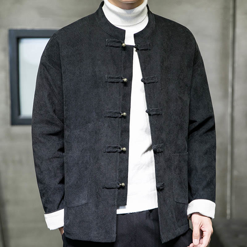 Buddha Stones Solid Color Frog-button Men's Jacket Shirt Clothing - image 1