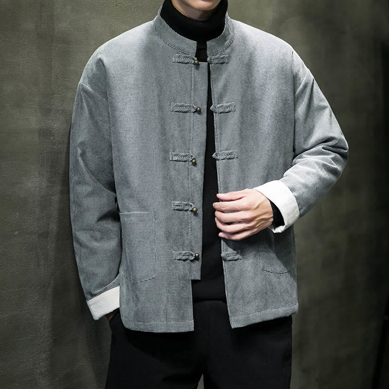 Buddha Stones Solid Color Frog-button Cotton Men's Jacket Shirt Clothing - image 21