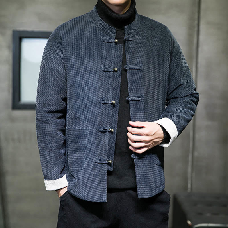 Buddha Stones Solid Color Frog-button Men's Jacket Shirt Clothing - image 9