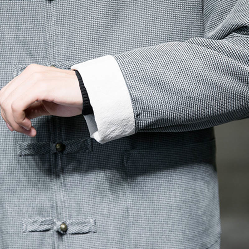 Buddha Stones Solid Color Frog-button Men's Jacket Shirt Clothing - image 23