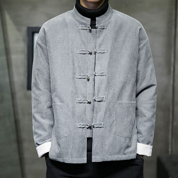 Buddha Stones Solid Color Frog-button Cotton Men's Jacket Shirt Clothing - Gray - US/UK/AU46，EU56 (5XL) - image 17