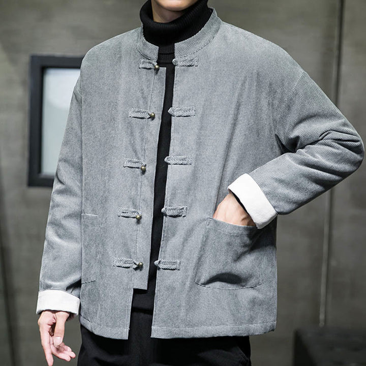 Buddha Stones Solid Color Frog-button Cotton Men's Jacket Shirt Clothing - image 23