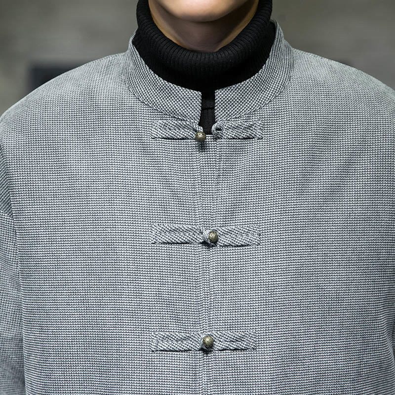 Buddha Stones Solid Color Frog-button Cotton Men's Jacket Shirt Clothing - image 26