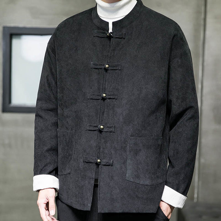 Buddha Stones Solid Color Frog-button Men's Jacket Shirt Clothing - image 5